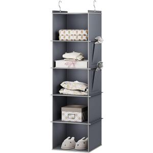 YOUDENOVA Hanging Closet Organizer, 5-Shelf Closet Hanging Storage Shelves, Grey