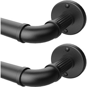 Black Curtain Rods 72 to 144" (6-12Ft) for Window,Outdoor Rods,Industrial 1Inch Pole,Rustic Wrap Around Rod Brackets,Simple rods Indoor/Outdoor Use, Set of 2