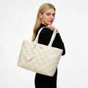 BOYATU Puffer Tote Bag for Women: Quilted Carryall with 15.6" Compartment - Lightweight Work Travel Everyday Shoulder Bag