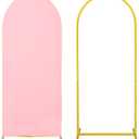 Metal Arch Stand and Cover Set,1 Pink Spandex Fitted Backdrop with 1 Gold Wedding Arched Stand Frame for Parties Birthday Baby Shower Bridal Banquet Decoration (4FT) 