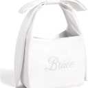 xo, Fetti White Satin Bride Bow Bag | Bachelorette Party Decorations, Bride To Be Purse, Bridal Shower Accessory, Engagement Party Outfit