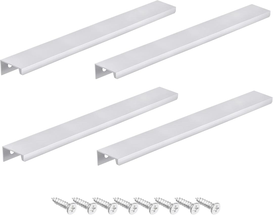 uxcell Finger Edge Pull Handle 400mm/15.7 Inch Aluminum Alloy Modern Style Concealed Tab Drawer Pulls Silver Tone 4 Pcs