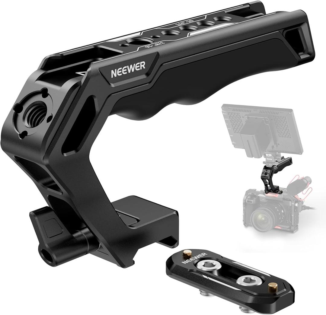 NEEWER Top Handle and NATO Rail Kit, Comfort Silicone Grip with Quick Release NATO Clamp, 3 Cold Shoes and 1/4" 3/8" ARRI Threads, Compatible with SmallRig Camera Cage Video Rig, CA008