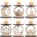 6Pack Wooden Ramadan Candle Holders  Eid Mubarak Dcor with Star, Crescent Moon, Mosque & Jesus Silhouettes  Indoor/Outdoor Muslim Islamic Party, Wedding & Anniversary Supplies