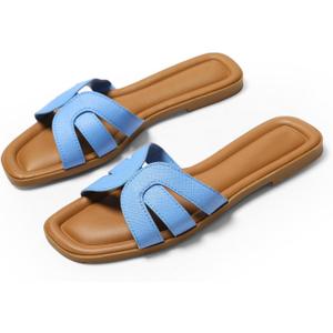 Womens Flat Sandals Dressy Sandals Comfort Slide Black Brown White Sandals Size (9)