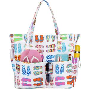 Bluboon Waterproof Beach Tote Pool Bags for Women Ladies Extra Large Carry On Bag With Wet Compartment for Weekender Travel (Slipper)