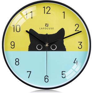 Lafocuse 12 Inch Silent Cat Wall Clock Battery Operated, Black Cat Clock Analog for Girls Room, Cute Animal Clock for Kids Bedroom