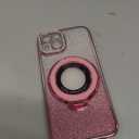 SMARTFOX Magnetic Kickstand Case for iPhone 14 with Glitter Lens Protector, Compatible with Magsafe, Luxury Bling Diamond Cover Glitter Rhinestone Phone Case Women (Pink, for iPhone 14 6.1")