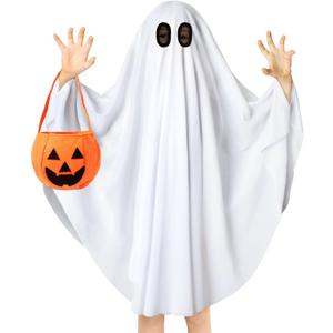Ghost Costume for Kids, Toddler Ghost Costume with Pumpkin Bag, Spooky Halloween Costumes Boys Girls Cosplay Dress Up