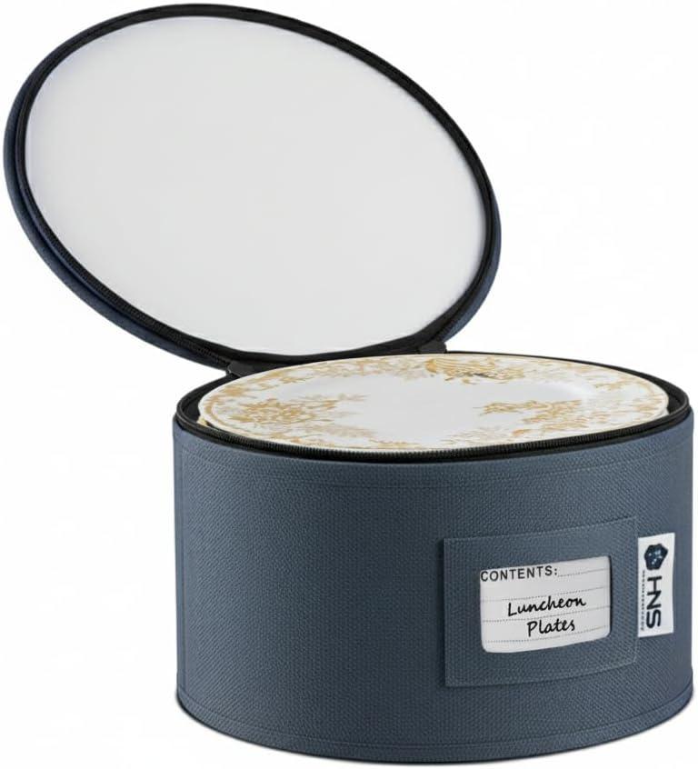 Dinner Plates Storage Container - Hard Shell China Organizer with Dividers - Holds 12 Plates of 10" - Durable & Stackable Storage Box for Seasonal Dishware Protection - Denim Blue