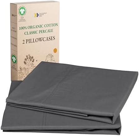 California Design Den 100% Organic Cotton King Size Pillow Case Pair, Set of 2, Soft & Crisp Percale Weave Cotton Pillowcases (Grey)