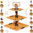 Yungyan Basketball Cupcake Stand with 24 Pcs Cupcake Toppers Birthday Party Decorations Basketball Theme Dessert Cardboard Stand Tower Dessert Tower Teenagers Sports Theme Party Favors Supplies