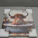 Poemwish Highland Cow Wall Art in Bathtub, Whimsical Highland Cow Decor, Surreal Canvas Wall Art with Bubble Bath, Quirky Animal Painting with Vintage Tub Size: 12L"×16W"