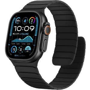Magnetic Silicone Bands Compatible with Apple Watch 49mm 46mm 45mm 44mm 42mm, Sport Wristband for Men Women Compatible with iWatch Ultra3 2 1 SE Series 11 10 9 8 7 6 5 4 3, Black