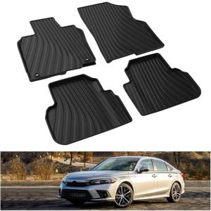 KIWI MASTER Floor Mats for 2022-2025 Honda Civic 11th Gen/Acura Integra Accessories Replace OEM 08P17-T20-110 All Weather Custom Fit Liners Front & Rear 2 Row Mat Black