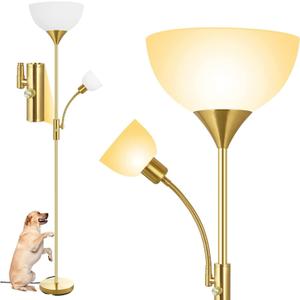 Torchiere Floor Lamps, LED Standing Lamp, 71" Tall Torch Floor Lamps with Reading Light, 3 Way Rotary Switch, White Plastic Shade,Bright Gold Modern Corner Lamp for Living Room Bedroom Office(No Bulb)