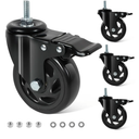 Caster Wheels 4 Inch, Swivel Threaded Stem Casters Set of 4 Heavy Duty 2000lbs, UNC 3/8"-16 x 1 (Stem Diameter 3/8", Stem Length 1") Locking Casters for Workbench, Cart, Furniture