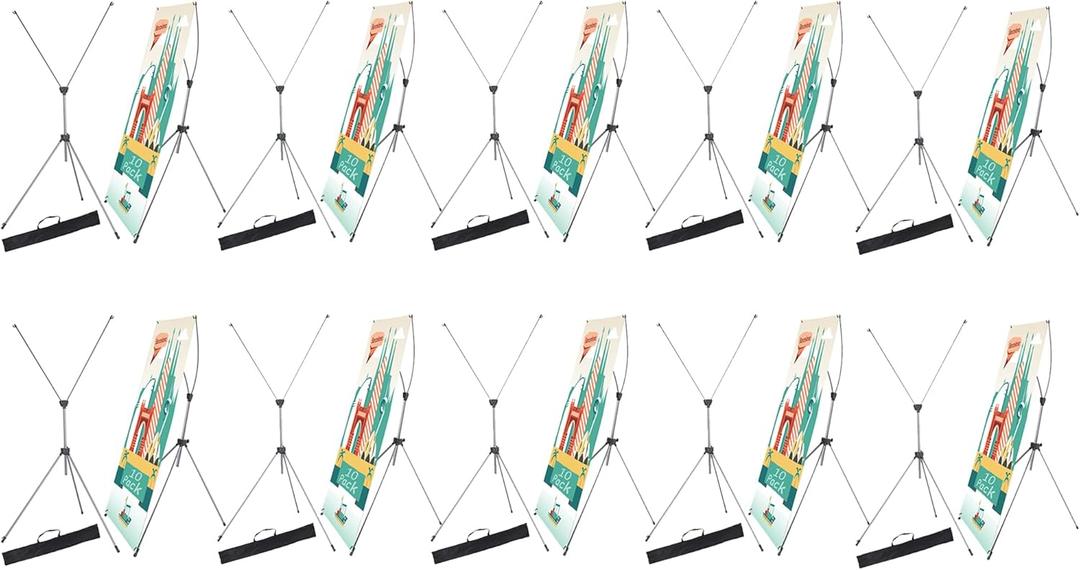 10 Pack X Frame Banner Stand Fits Any Banner Adjustable Size 23"X63" to 32"X78" with Portable Retractable Carrying Bag, Customize Banner Stand for Trade, Show Exhibition Market and Store Display