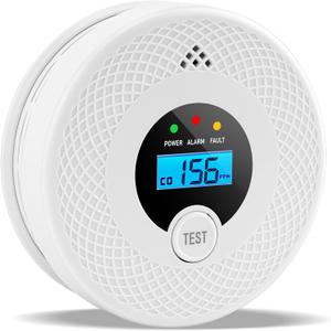 1 Pack Smoke and Carbon Monoxide Detector with LCD Display, 85dB Alarm, Test Button, LED Indicators, Battery-Operated Fire Alarm Smoke Detector for Home, Kitchen, Bedroom, Office