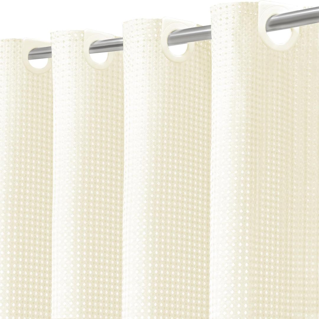 Inhousolu No Hook Waffle Weave Shower Curtain with Removable Snap in Fabric Liner Set for Bathroom, 230 GSM Heavy Duty Weighted Hem, Water Repellent Washable Bath Curtains, 72 x 78 Inch, Ivory