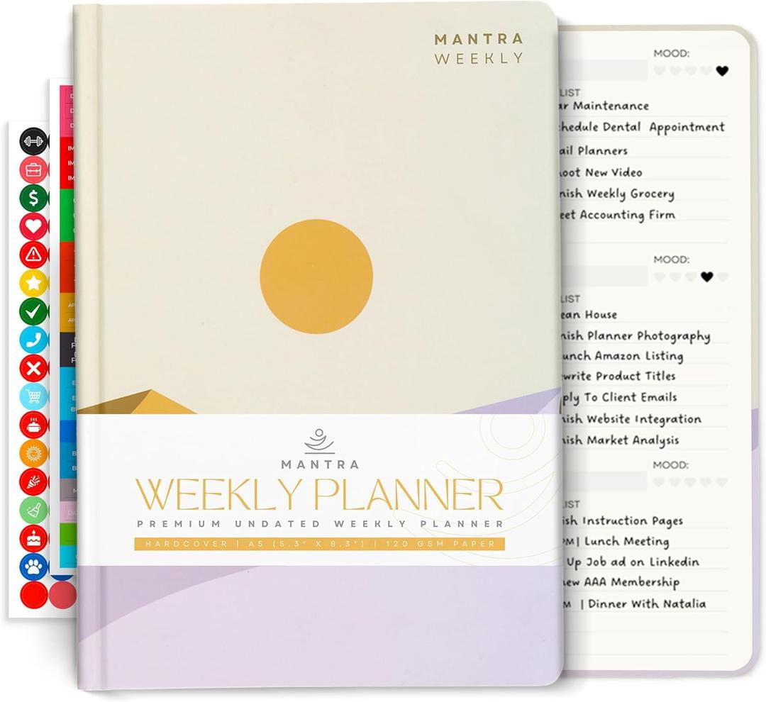 Mantra Planner 2026 Planner, Daily Journal & Gratitude Journal AllInOne with To Do List, Self Care Prompts & Habit Tracker  5.8 x 8.3  Evening