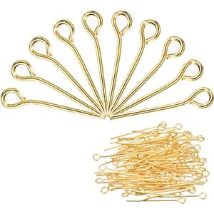 2 x MECCANIXITY 200Pcs Gold Iron Eye Pins 16mm 21 Gauge/0.7mm Eye Pins for Jewelry Making Findings DIY Craft Necklaces Bracelets Earrings Head Pins
