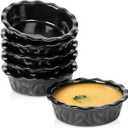 Vicrays Ceramic Pie Pan for Baking - 5.5 inch Small Pie Plates Deep Dish Round Pot Casserole Mini Serving Bowl - Microwave Oven Safe for Dessert Apple Pie Cake Tart Pizza Set of 6 - Black