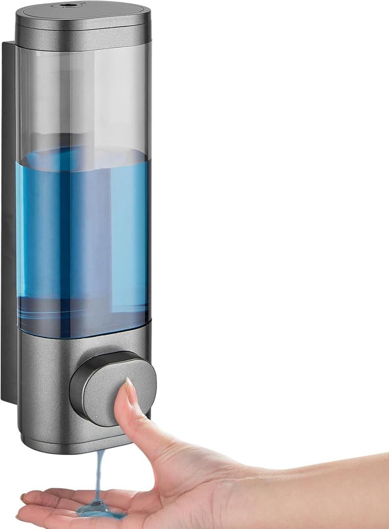 Shampoo and Conditioner Dispenser 1 Chamber No Drill, Shower Soap Pump Dispenser Wall Mounted, Body Wash Dispenser for Shower, Shower Gel Dispenser Shampoo Holder for Bathroom (Gungrey 1 Chamber)