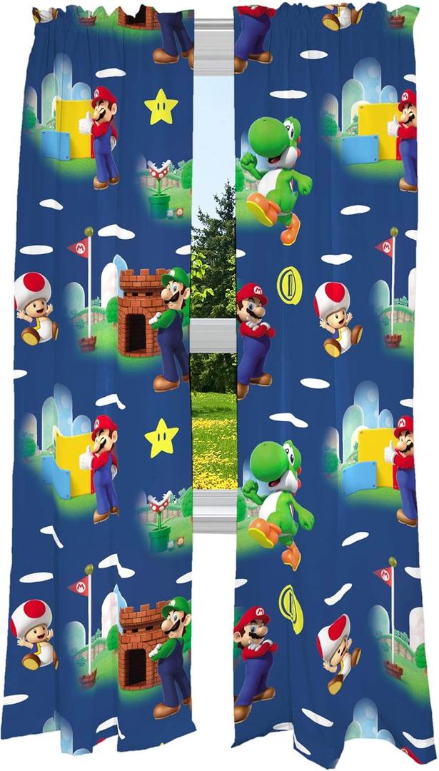 Franco Kids Room Window Curtains Drapes Set, 82 in x 84 in, Super Mario