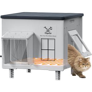 Indestructible Heated Cat House for Outdoor Cats in Winter, 100% Waterproof & Weatherproof Heated Cat House for Outside, Fully Insulated Feral Cat Shelter for Outdoor Barn Strays, 17.7 x 17 x 17.5 in