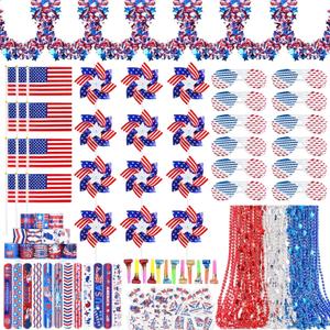 MOVINPE 150pcs 4th of July Accessories Patriotic Party Favors, Tinsel Garland Shutter Glasses Pinwheels Beaded Necklaces Flags Slap Bracelets Musical Blow Outs Tattoos Parades Giveaways (Multicolors) MOVINPE 150pcs 4th of July Accessories Patriotic Party Favors, Tinsel Garland Shutter Glasses Pinwheels Beaded Necklaces Flags Slap Bracelets Musical Blow Outs Tattoos Parades Giveaways (Multicolors)
