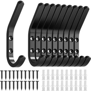 GWAAZXGZ Wall Hooks for Hanging Coats - 10 Pack Black 3.2'' Double Hook Design, Hat Organizers, Wall Mount Hangers for Bags and Keys, Perfect for Garage, Workshop, Entryway, Closet, and DIY Projects