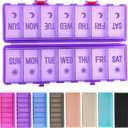 Foldable Pill Organizer 2 Times a Day w/Etched Labels -Dual Protection & Portable Weekly AM PM Pill Box, 7 Day Medicine Container, Large Travel Pill Case for Daily Supplement Vitamin -Clear Purple