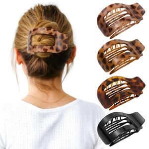 4 PCS Flat Hair Clips for Women, Large French Flat Claw Clips for Thick Thin & Curly Hair, Strong Hold Non Slip Leopard Print Jaw Clips Hair Accessories for Girls Valentine's Day Gift, Tortoise