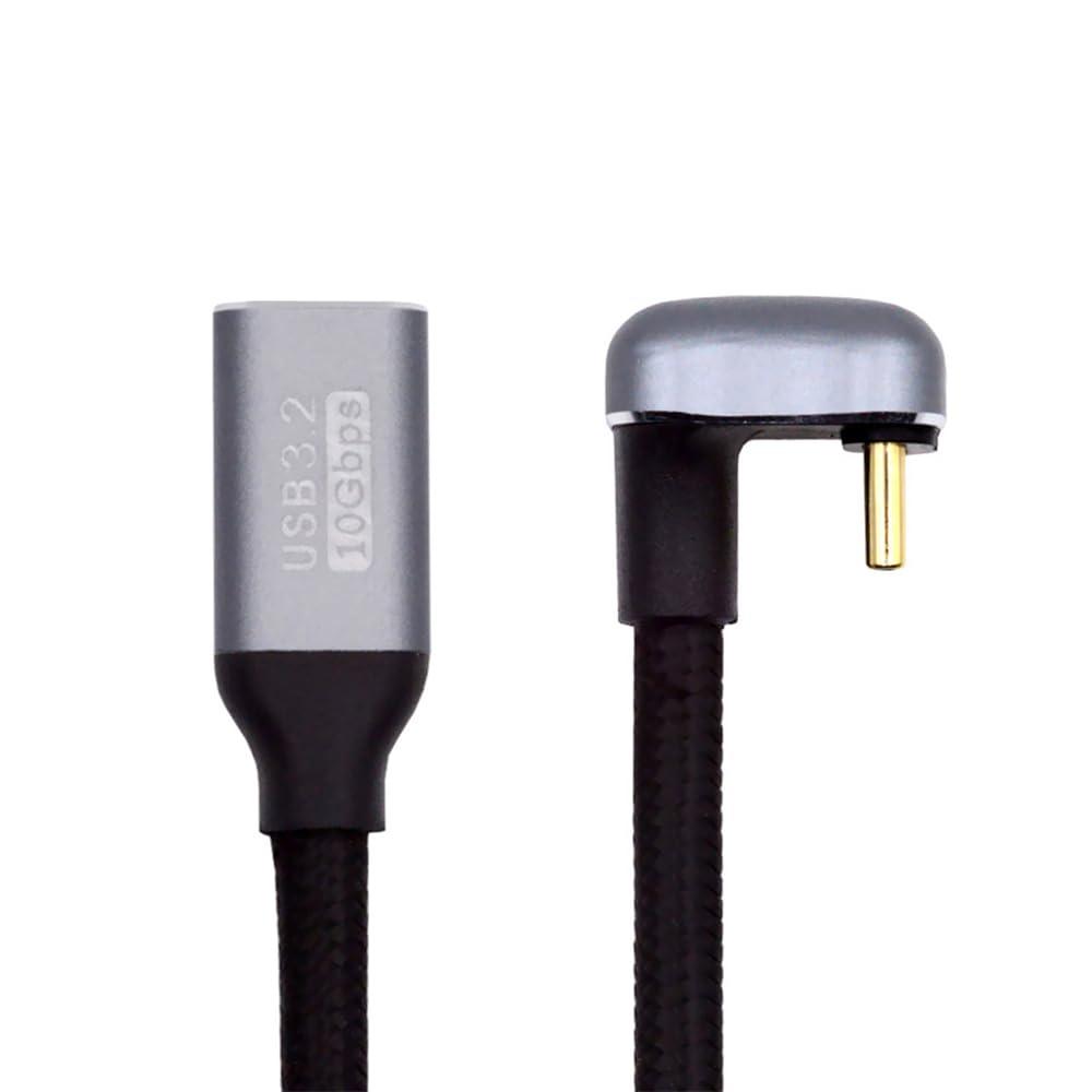 xiwai USB 3.1 USB-C Type C Male to Female Cable 10Gbps Data Transfer, 100W PD Charging Cord 4K 60Hz Video Monitor Cable Opposite U Shape Back Angled with Sleeve for Laptop, Chromebook 3.0M