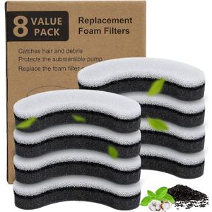 Cat Water Fountain Filters,Arc-Shaped Sponge Activated Carbon Cat Fountain Filter Replacement Filters Compatible WF050 & WF100 Automatic Pet Water Fountain(8 Pack)