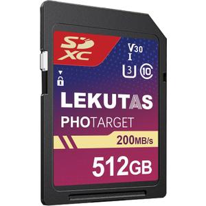 512GB SDXC UHS-I Memory Card - Up to 200MB/s Read Speed, C10, U3, V30, 4K UHD, Full-HD 4K Video SD Card for Canon Nikon Sony Panasonic DSLR, Mirrorless Cameras