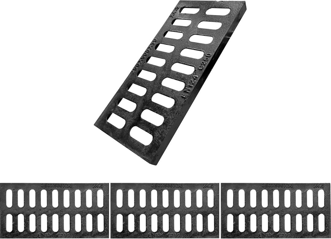 Ductile Iron Driveway Channel Drain Grate-20x10 in. Metal Trench Drain Grates,3 Pack Garage Length,Heavy Duty Channel Drainage Grates for Garage,Factory,Driveway,Parking Lot,Commercial Zone