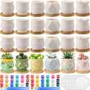 Leitee 30pcs Flower Pots 3 Inch Paint Your Own Ceramic Pot Craft Kit Ready-to-Paint Small Succulent Pots Bulk with Drainage Hole Paint Set Mini Paintable Plant Vase for Spring Birthday DIY Gift