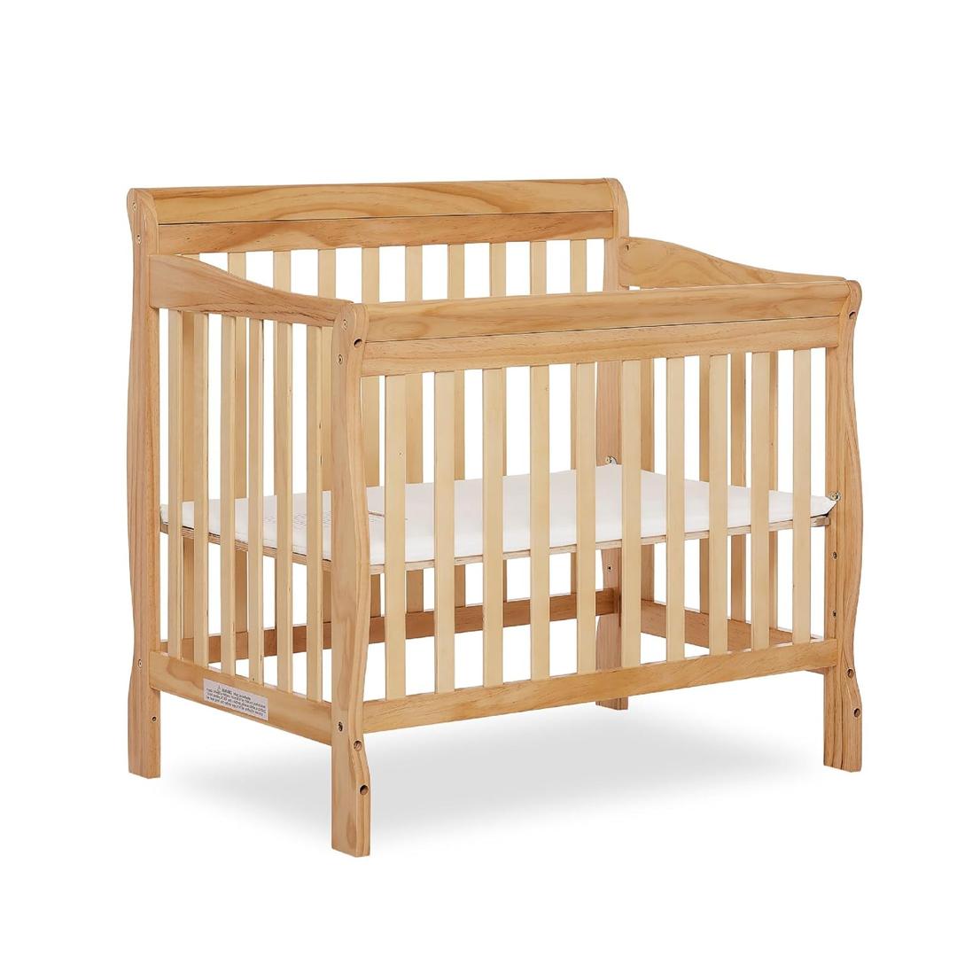 Dream On Me Aden 4-in-1 Convertible Mini Baby Crib, GREENGUARD Gold & BSA Certified, Sustainable Pinewood, Non-Toxic Finish, 3 Mattress Heights, Converts to Mini Day & Twin-Size Bed - Natural