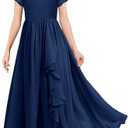 MITILLY Girls Lace Flower Maxi Dress Ruffle Sleeve A-Line Flowy Junior Bridesmaid Chiffon Dresses for Wedding Party 12-13 Years
