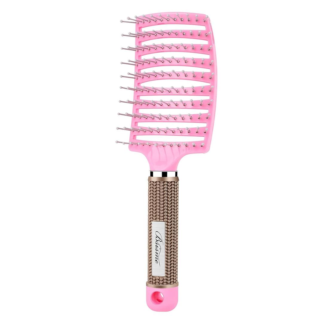 Bsisme Hair Brush, Curved Vented Brush for Faster Blow Drying, Professional Styling Hair Brushes for Women and Men, Paddle Detangling Brush for Wet Dry Curly Thick Straight Hair, Pink
