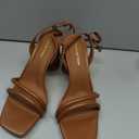 Women's Block High Heels Square Toe Heeled Sandals Ankle Strap Shoes (Brown) 8