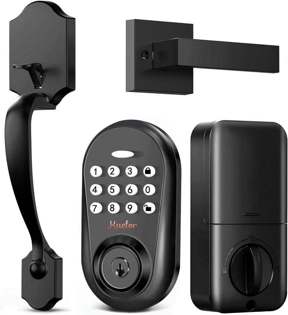 Kuelor Keyless Entry Door Lock with Keypad for Front Door, Smart Deadbolt with 2 Lever Handle Set, Auto Lock, One-Time Code, Anti-Peeping Password, Easy Installation, Black