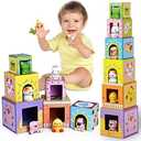 ShyLizard Toddler Farm Animal Sorting and Stacking Toys, Nesting Boxes and Blocks With Finger Puppets - Gifts for 1-3 Year Olds