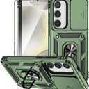 for Galaxy S25 Plus Case with Slide Camera Cover HD Screen Protector [Military Grade 16ft. Drop Tested] Magnetic Ring Kickstand Protective Phone Case for Samsung Galaxy S25 Plus (Olive Green)