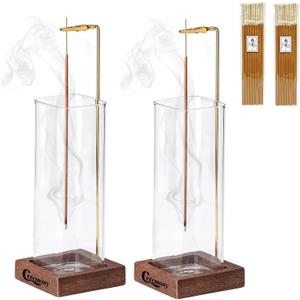 Ceremony Incense Holder,2Pack Wood Incense Holder for Sticks with Glass Ash Catcher,Incense Burner for Meditation Yoga Spa Room Decor