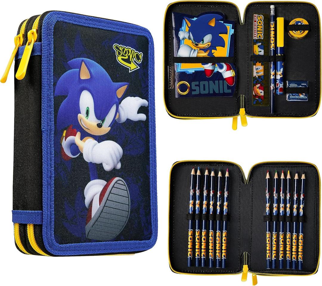 SONIC THE HEDGEHOG Pencil Case for Kids Stationery Set Pens Colored Pencils Mini Notebook School Supplies Gamer Gifts for Boys