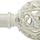 1 Inch Curtain Rod For Windows 66 to 120 Inches, Heavy-Duty Adjustable Decorative Curtain Rod With Rattan Leaf Hollow Finials For Bedroom And Living Room White