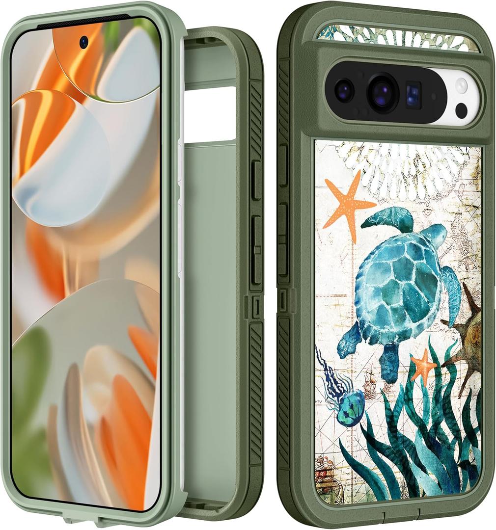 for Google Pixel 9 Pro XL Case - Women Girls Boys Cute Cover Girly Aesthetic Kawaii Unique Design Cartoon Cool Turtles Heavy Duty Shockproof Protective Phone Case for Pixel 9 Pro XL 6.8 Inch